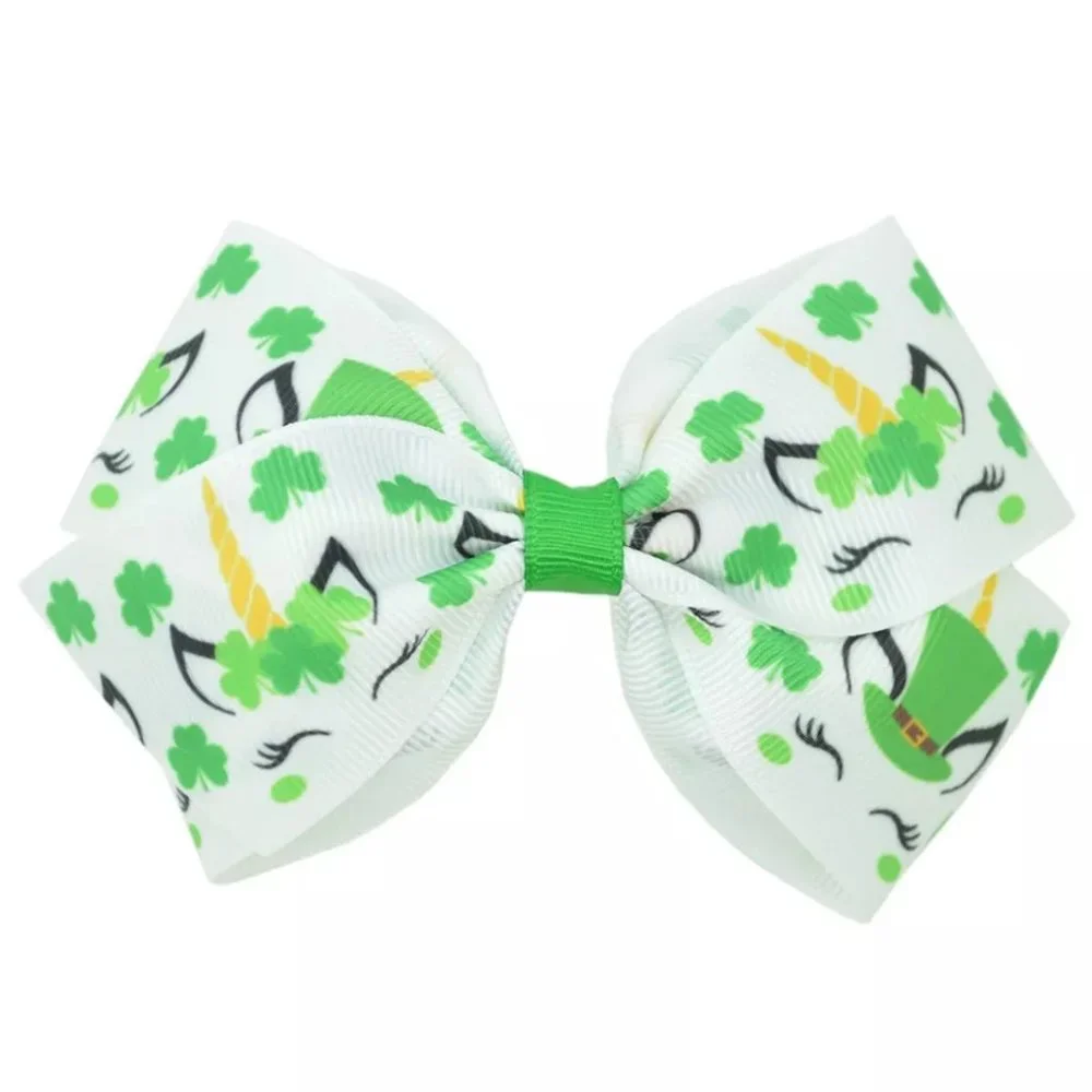St Patrick's Day Unicorn Girls Hair Bow Clip 4.5 Inches